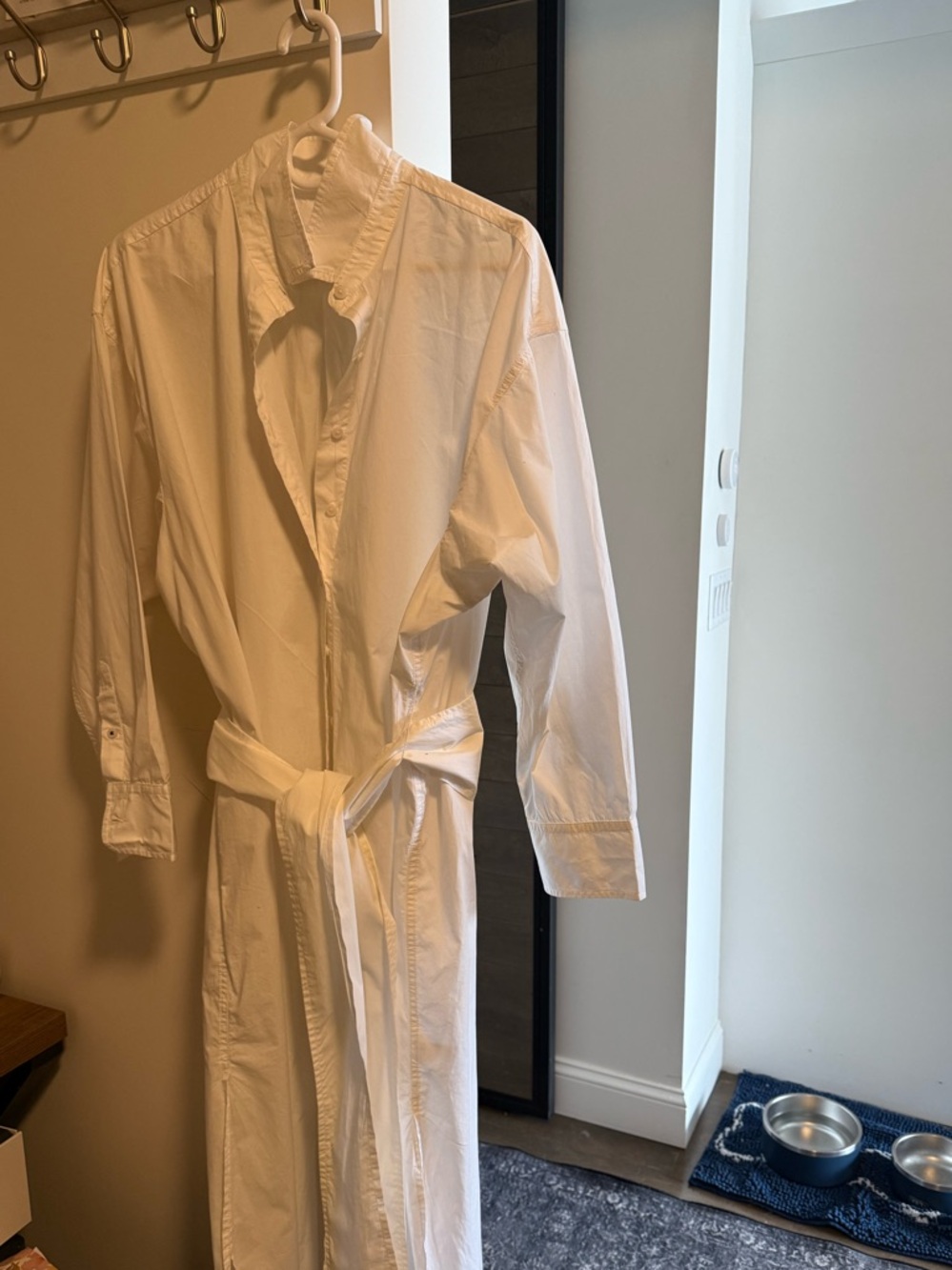 J. Crew White Button-Down Longline Shirt with Waist Tie
